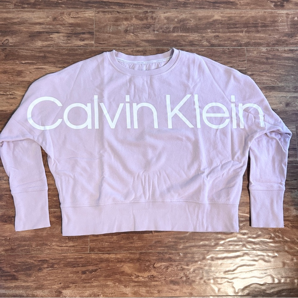 Calvin Klein light pink small sweatshirt white big logo oversized baggy crewneck
